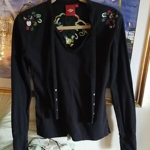 Oilily Black Long Sleeve Top with Colorful Embroidery